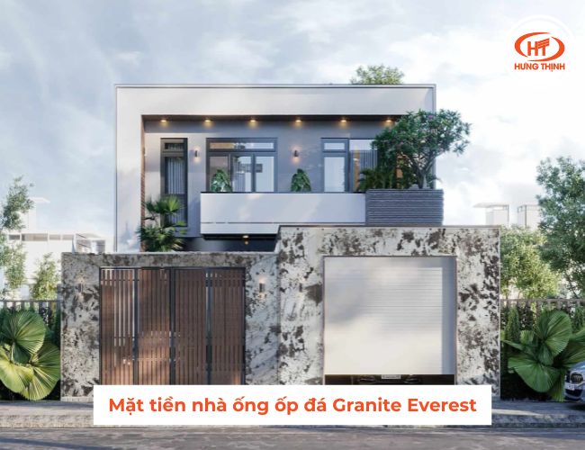 Đá hoa cương Everest với vân đá bắt mắt ốp mặt tiền nhà ống. 