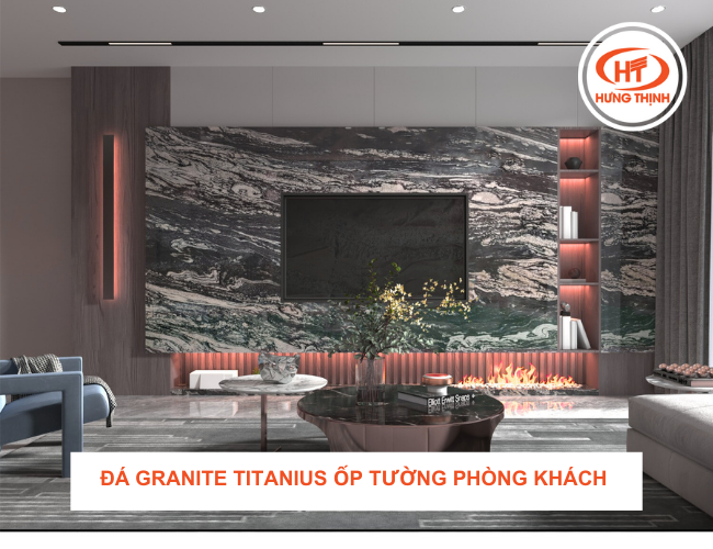 Ốp đá hoa cương phòng khách sang trọng với đá Granite Titanius