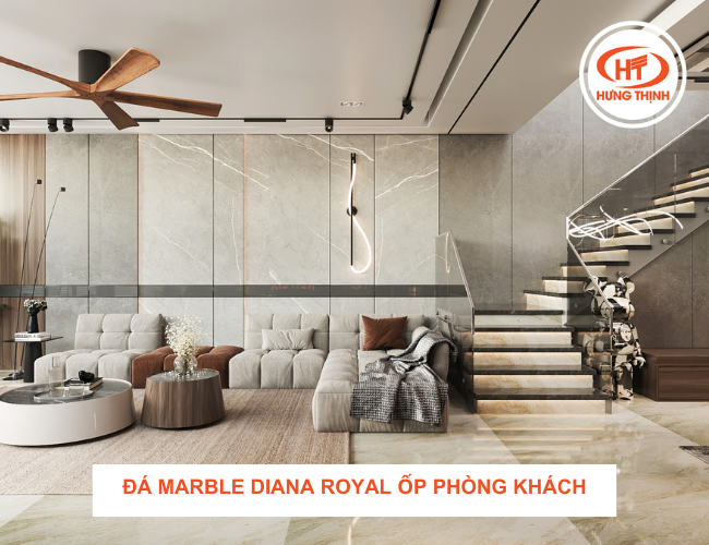 Tông màu tối giản nên đá ốp tường phòng khách Marble thường được lựa chọn nhiều