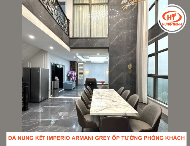 Đá nung kết ốp tường thông tầng làm khong gian trở nên rộng rãi