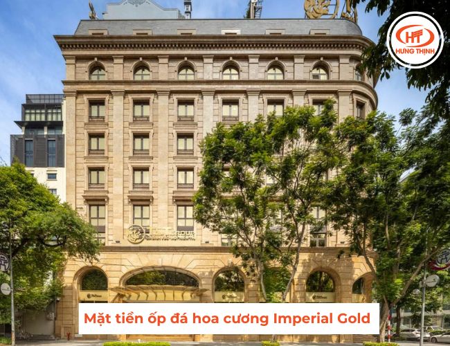 Công trình công cộng tại Hà Nội ốp toàn bộ mặt tiền đá Imperial Gold. 