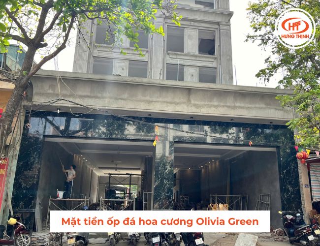 Công trình nhà mặt tiền phố ốp đá Granite Olivia Green.