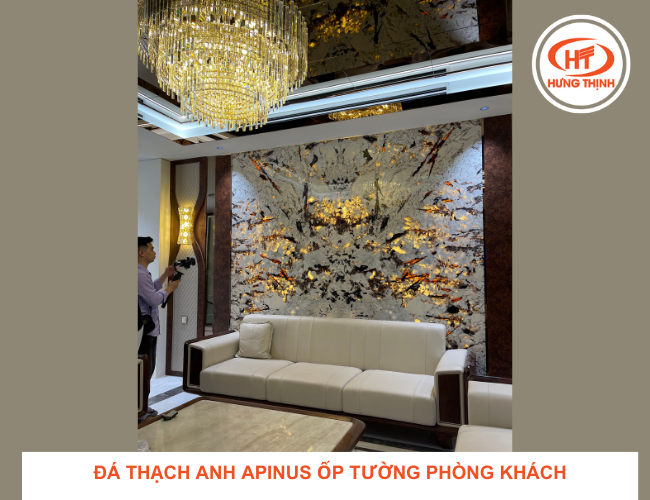 Công trình Trần Điền sử dụng đá Thạch Anh xuyên sáng ốp tường phòng khách