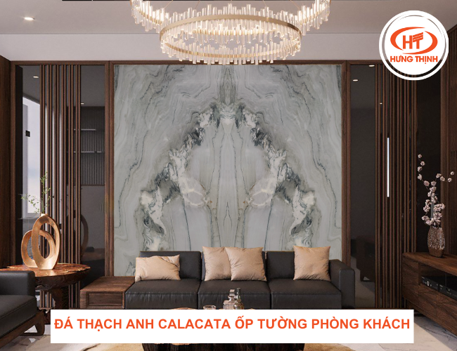 Đá Thạch anh Calacata ốp trang trí phòng khách