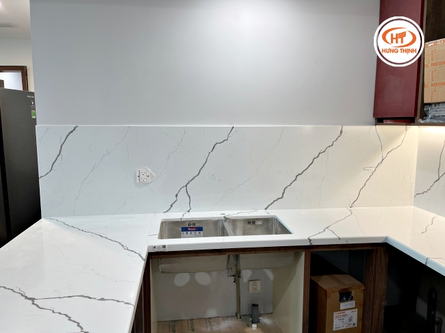 Công trình đá ốp bếp Vicostone BQ8730 tại Hà Nội