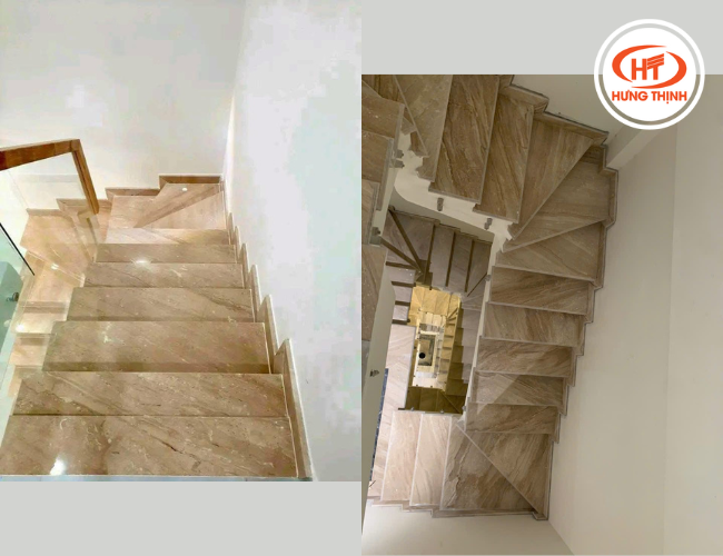 Với vẻ đẹp tự nhiên, dễ ứng dụng đá Marble vân gỗ chéo thường được dùng ốp cầu thang