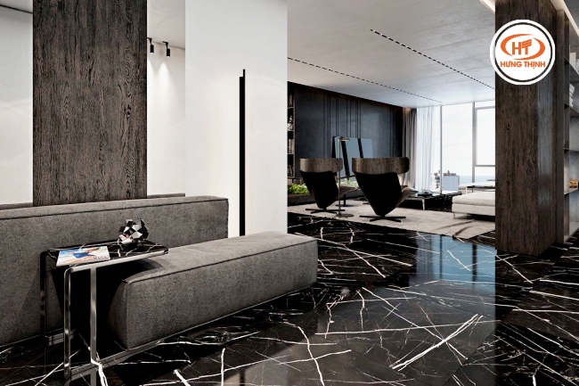 Vẻ đẹp huyền bí của đá Marble lát sàn đen chỉ trắng được ưa chuộng trong những thiết kế hiện đại