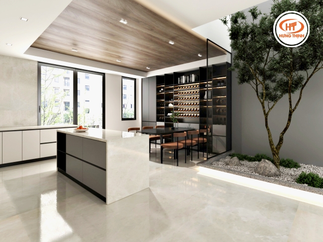 Nhiều thiết kế hiện đại sử dụng đá Marble kem ngọc lan để lát sàn