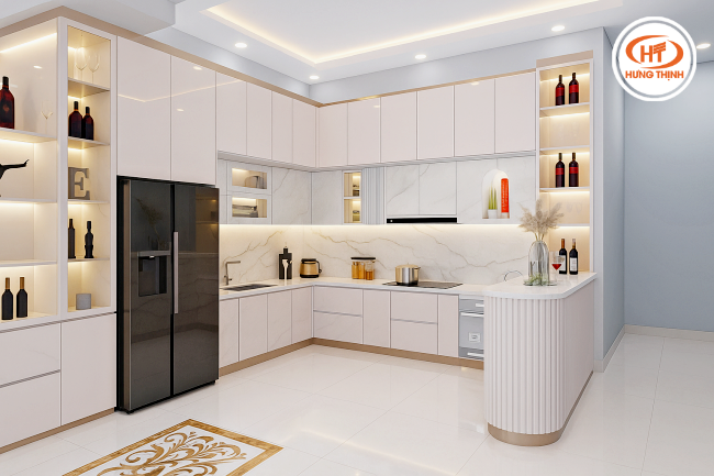 Một trong những mẫu đá bếp trắng Thạch anh siêu hot là Atlantis.