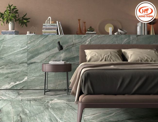 Tường nhà và sàn nhà ốp đá Thạch anh Green New Tiffany sang trọng, lạ mắt.