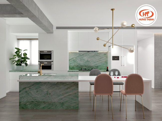 Đá Thạch Anh được ưa chuộng ốp bếp nhờ những ưu điểm vượt trội mà một dòng đá bếp cần có