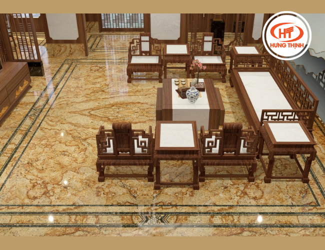 Đá Granite Solarius lát sàn kết hợp với nội thất gỗ