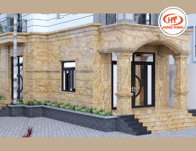 Mặt đá bóng, chống nước giúp mặt tiền đá Granite Solarius lâu xuống cấp