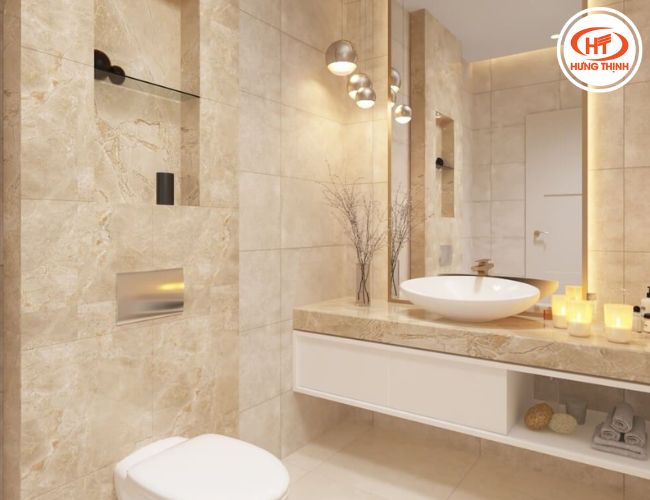 Đá Marble Oman Hoa To được sử dụng ốp tường nhà tắm sang trọng và đẳng cấp.