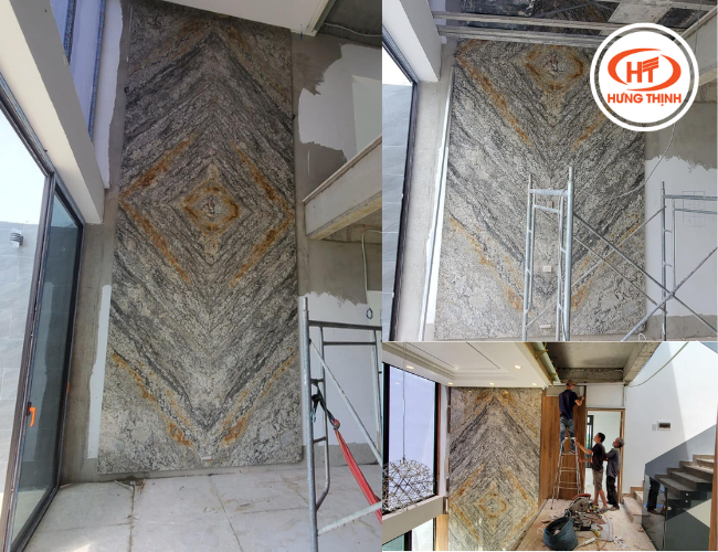 Thi công hạng mục tranh đá đối vân thông tầng