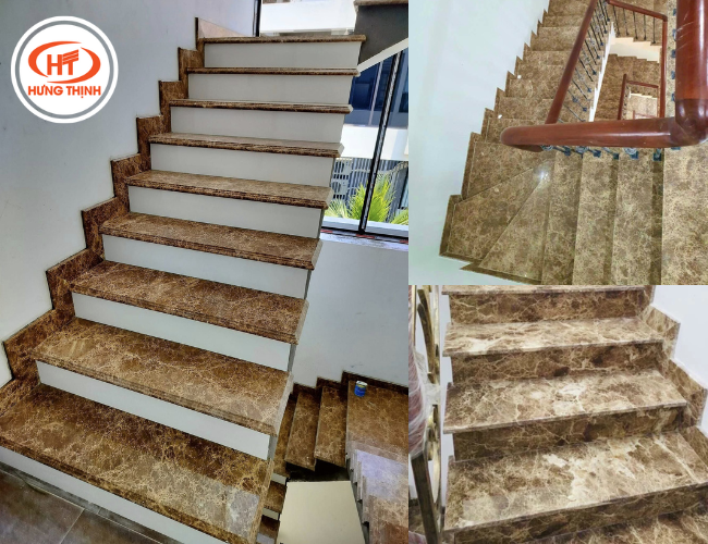 Một số công trình thực tế ốp cầu thang bằng đá marble nâu nhạt