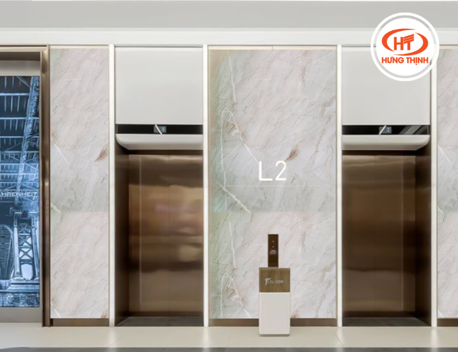 Thang máy ốp đá Thạch Anh White Taj tạo không gian đẳng cấp 