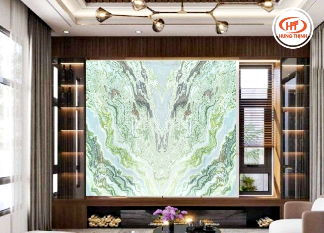 Đá Marble Hymalaya Onyx xuyên sáng lên tranh phòng khách cực bắt mắt