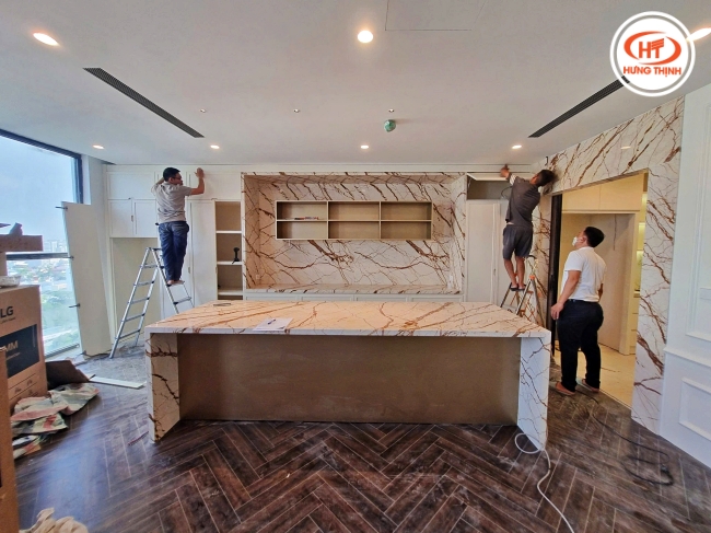 Đá cẩm thạch Sofita ốp tường và khu vực bếp 