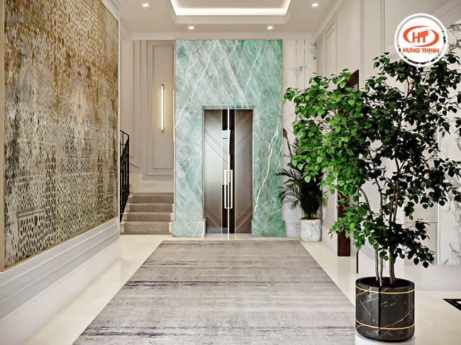Ứng dụng đá Quartz xanh ốp thang máy