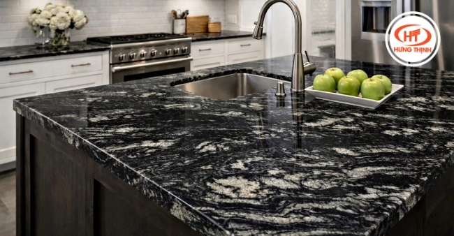 Mặt bếp đá Granite Titanium Black với tông màu dễ che vết bẩn