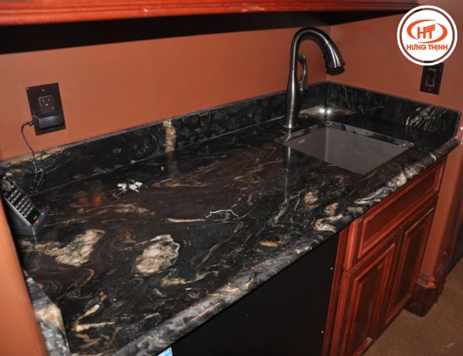 Hình ảnh thực tế bồn rửa ốp đá Granite Titanium Black.