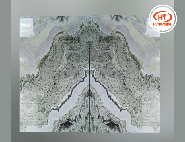 Tranh đá đối vân đá Marble Hymalaya Onyx ghép từ hai tấm đá đơn