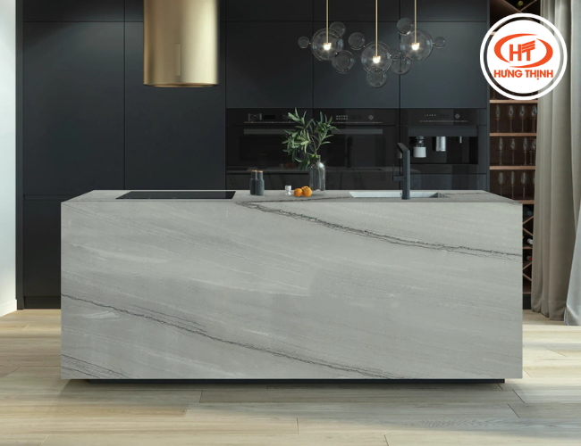 Bàn đảo đá Thạch Anh Silver Shadow màu xám tinh tế