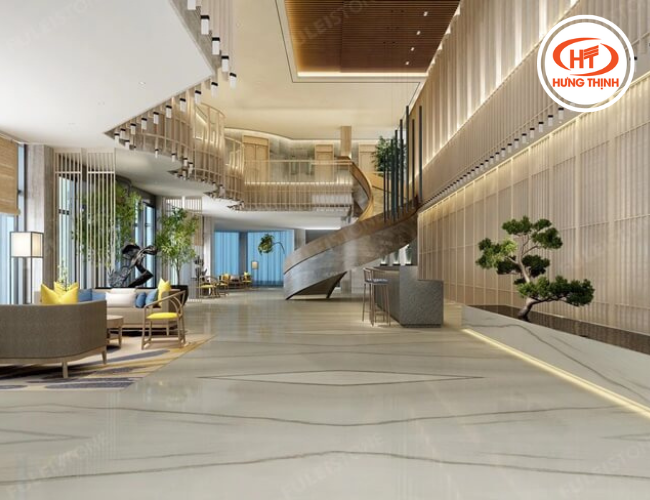 Đá Thạch Anh Silver Shadow ốp sàn trong các sảnh hội nghị, trung tâm lớn