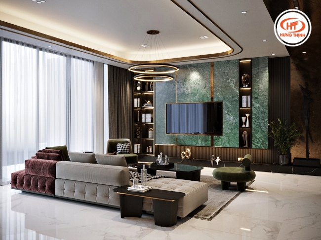 Đá Marble ốp tường phòng khách nên chọn tông màu nhã nhặn, tươi sáng