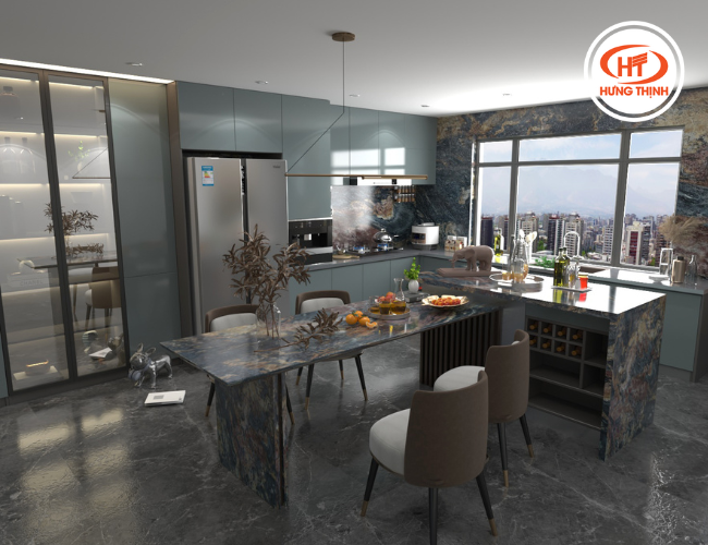 Bàn bếp ốp đá Granite Golden Ocean phù hợp với nhiều phong cách nội thất