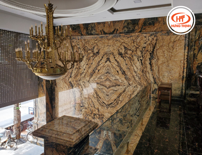 Sử dụng đá hoa cương Golden Ocean làm viền tranh đá