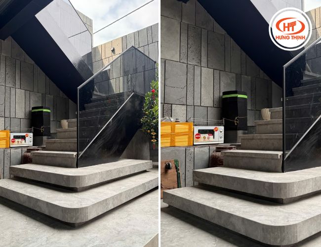 Cầu thang đá nung kết do chính chủ nhà chọn mẫu. 