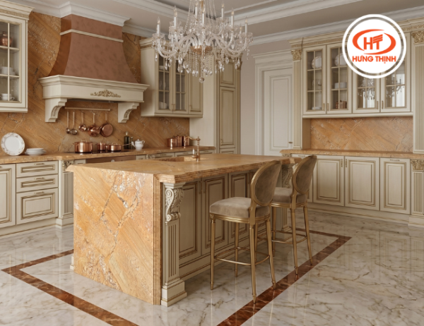 Đảo bếp Granite India Gold nổi bật không gian nhà