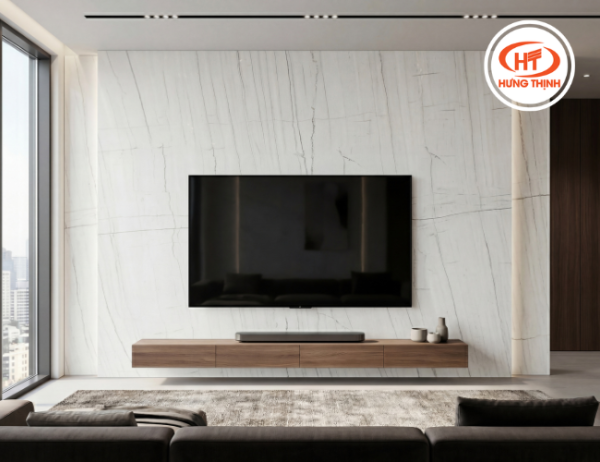 Đá Thạch Anh White Lux ốp vách ti vi bắt mắt