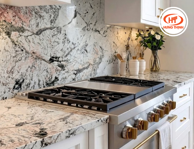 Bề mặt đá Granite Blossom White chịu nhiệt tốt, dễ dàng vệ sinh