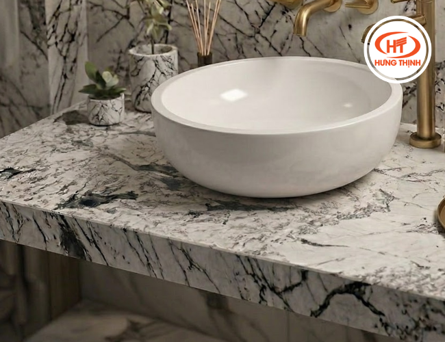 Đá Granite Blossom White chống thấm tốt, bền bỉ cho khu vực phòng tắm