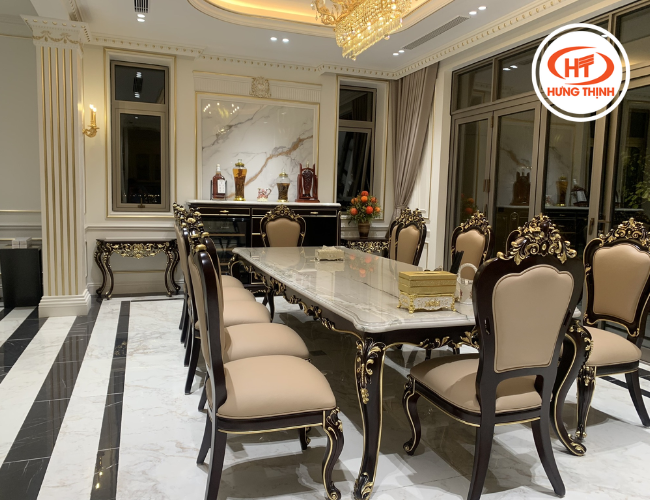 Đá Bianco Superior Quartz ốp bàn ăn sang trọng, hiện đại 