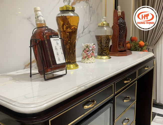 Tủ rượu ốp đá Bianco Superior Quartz cao cấp