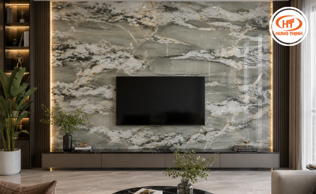 Đá Thạch Anh Davinci Blue giúp nâng tầm sang trọng cho không gian phòng khách
