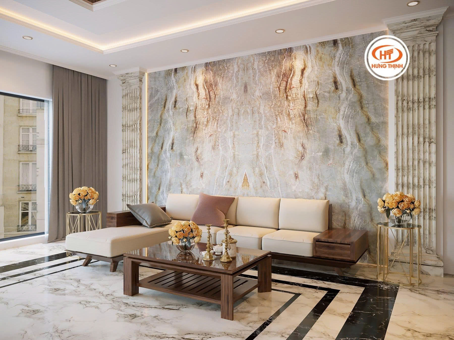Tranh đá thạch anh Nacarado với những đường vân đối xứng tạo nên vẻ đẹp sang trọng và đầy tính nghệ thuật