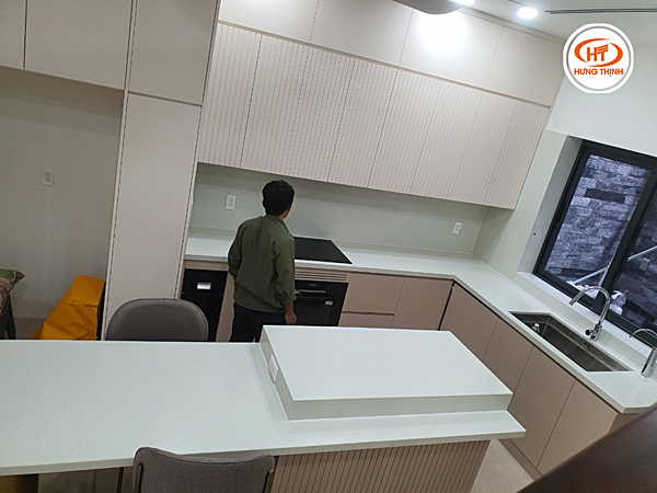 Thi công thực tế đá bếp vicostone BQ1080