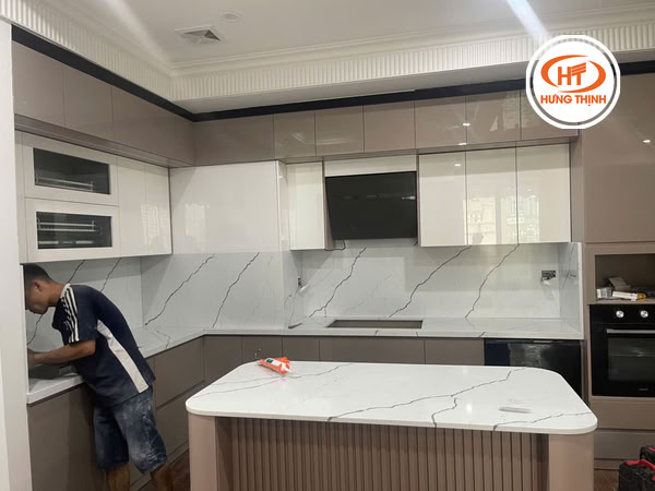 Hình ảnh thực tế đá bếp vicostone BQ8738 Greylac