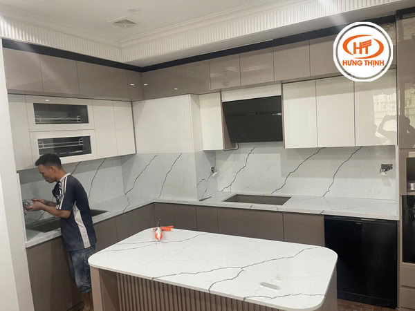 Hình ảnh thực tế đá bếp vicostone BQ8738 Greylac