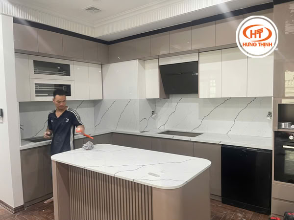 Hình ảnh thực tế đá bếp vicostone BQ8738 Greylac