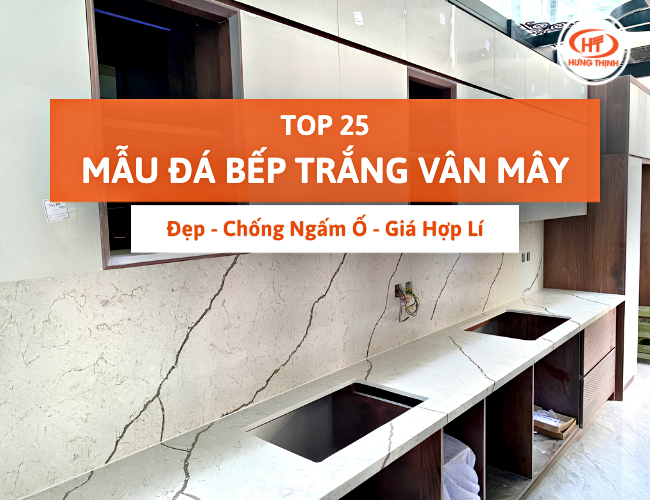 Đá ốp bếp trắng vân mây
