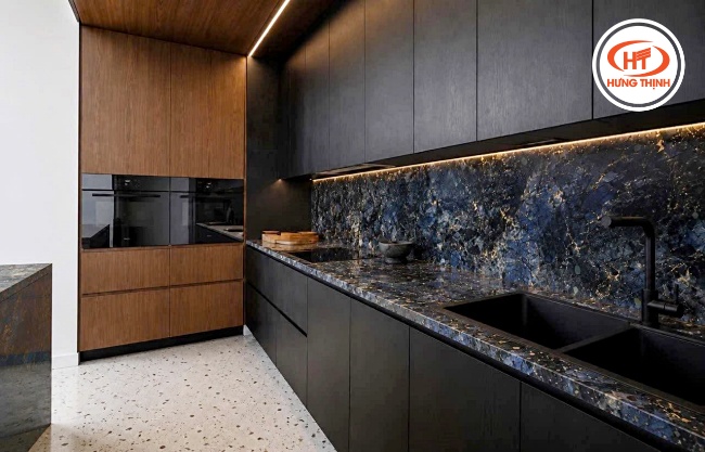 Đá bếp đen Vicostone ánh xanh