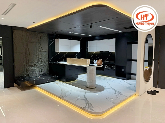 Thiết kế bếp chung cư với đá Vicostone làm không gian sống trở nên nổi bật, sang trọng