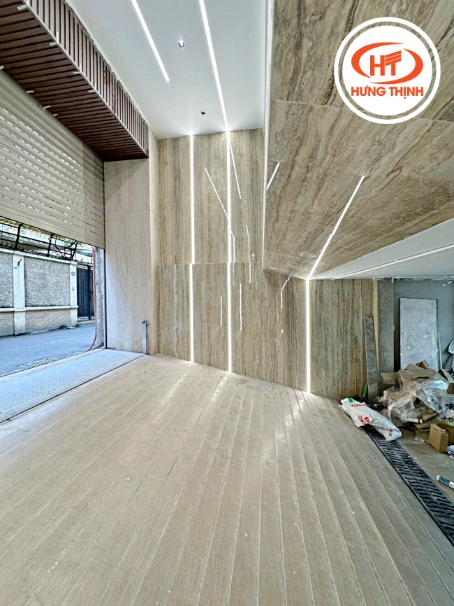 Thi công đá ốp mặt tiền nung kết Travertino