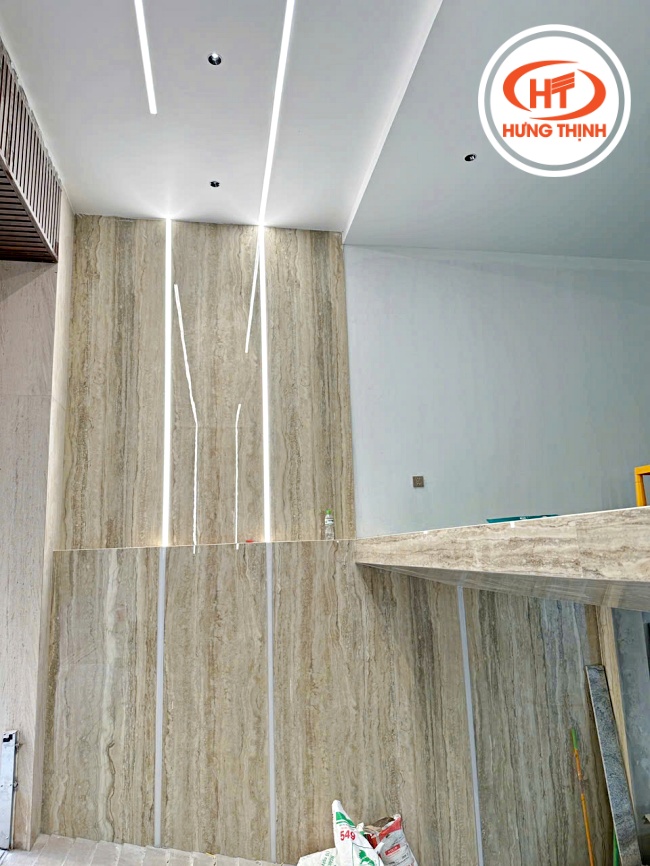 Toàn bộ không gian đá ốp mặt tiền nung kết Travertino